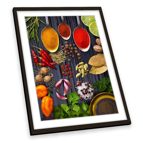 Kitchen Spices Spoons Herbs FRAMED ART PRINT Picture Portrait Artwork