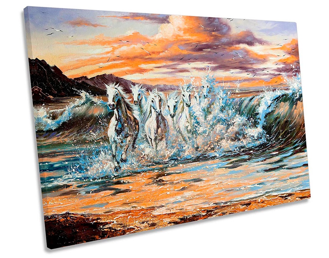 Horses Beach Surf Sunset CANVAS WALL ART Picture Print - Etsy