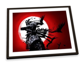 Samurai Japanese Sunset Red FRAMED ART PRINT Picture Poster Artwork