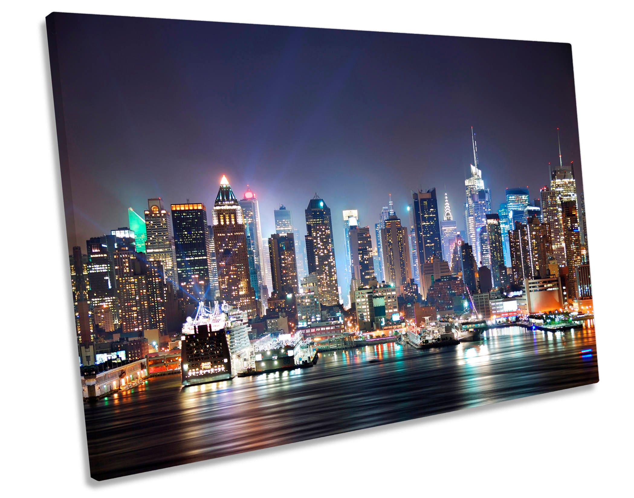 New York City Night Skyline Blue CANVAS WALL ART Picture Print - Etsy