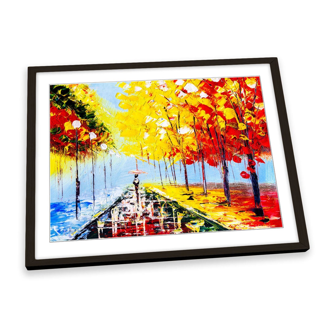 Autumn Trees Modern Yellow FRAMED ART PRINT Picture Poster Artwork