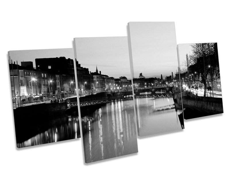 Dublin Skyline Night Ireland Black And White Picture Multi Image 0