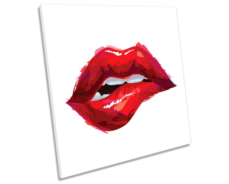 Lip Bite Kiss Fashion Red CANVAS WALL ART Square Print Etsy Canada