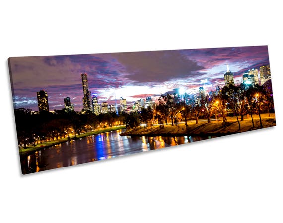 Melbourne Australia City Night Canvas Wall Art Panoramic Etsy