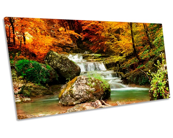 Naranja Verde bosque de otoño retrato de LONA pared arte Foto panorámica Imprime