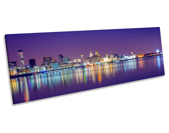 Liverpool Merseyside Purple Skyline CANVAS WALL ART Panoramic | Etsy
