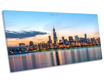 Chicago Skyline Illinois City Panoramic CANVAS WALL ART Picture Print