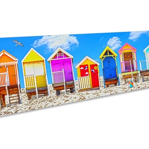 Beach Huts Seaside Holiday CANVAS WALL ART Panoramic Framed Print image 1