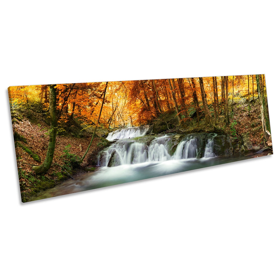 Woodland Forest River Landscape CANVAS WALL ART Panoramic Framed Print ...