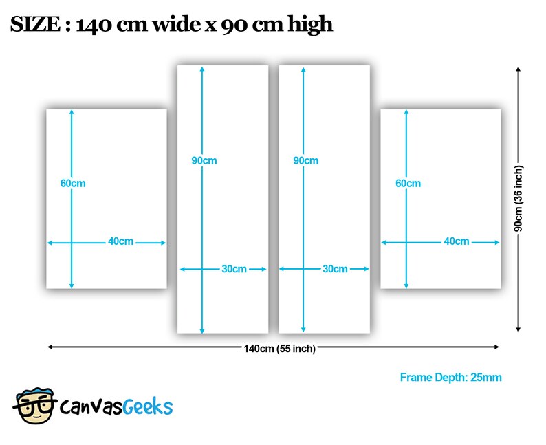 Simple Blue Seascape CANVAS WALL ARTWORK Four Panel Art