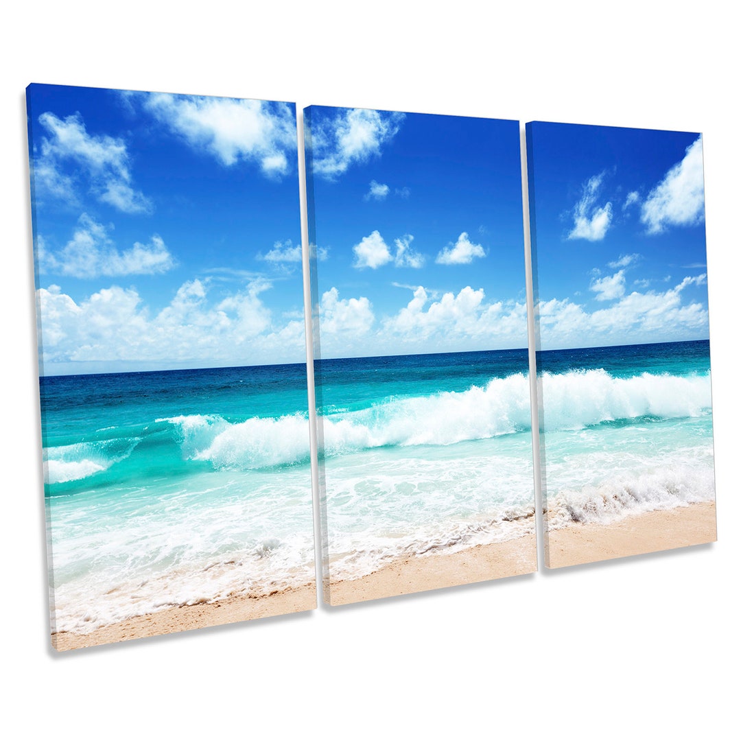 Sandy Beach Surf Wave Blue CANVAS WALL ART Treble Box Frame Print - Etsy