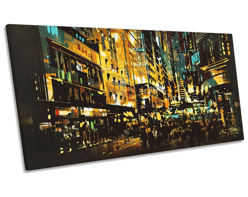 Street Abstract City Life Night Panoramic CANVAS WALL ART Etsy UK
