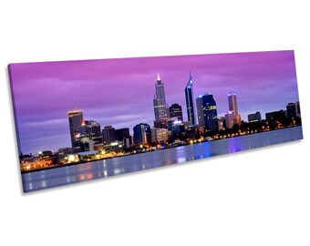 Perth City Skyline Australia CANVAS WALL ART Panorama Framed Print