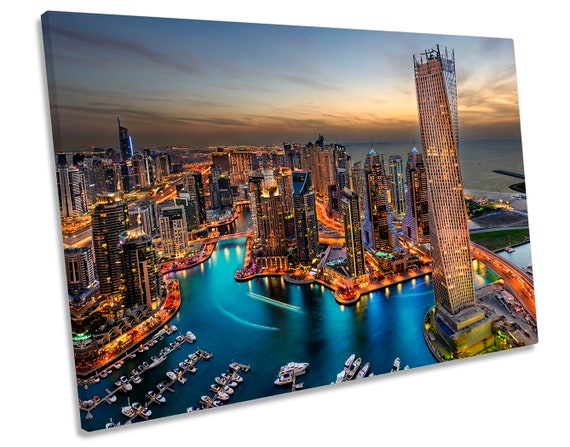 Home Decor Items Dubai City Skyline Night Single Canvas Wall Art Box Framed Kisetsu System Co Jp
