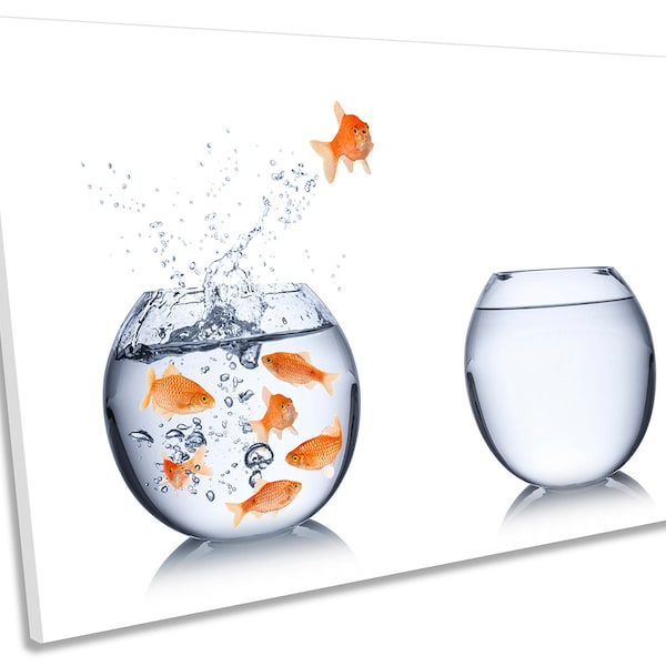 Goldfish Jumping Bowls CANVAS WALL ART Picture Print Single
