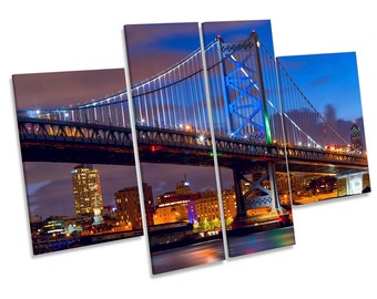 Philadelphia Skyline Ben Franklin Bridge CANVAS WALL ART Multi Panel Print Box