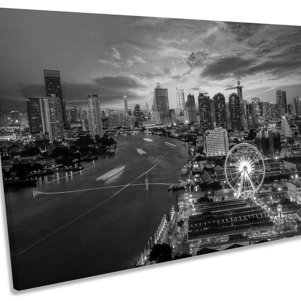 Bangkok Thailand Skyline Black and White CANVAS WALL ART Picture Print Single