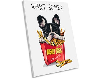 French Bulldog Fries Funny CANVAS WALL ART Portrait Print Picture