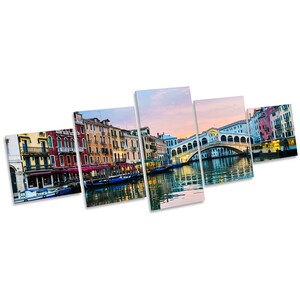 Rialto Bridge Venice Italy Multi CANVAS WALL ART Print Box Frame Five Panel image 1