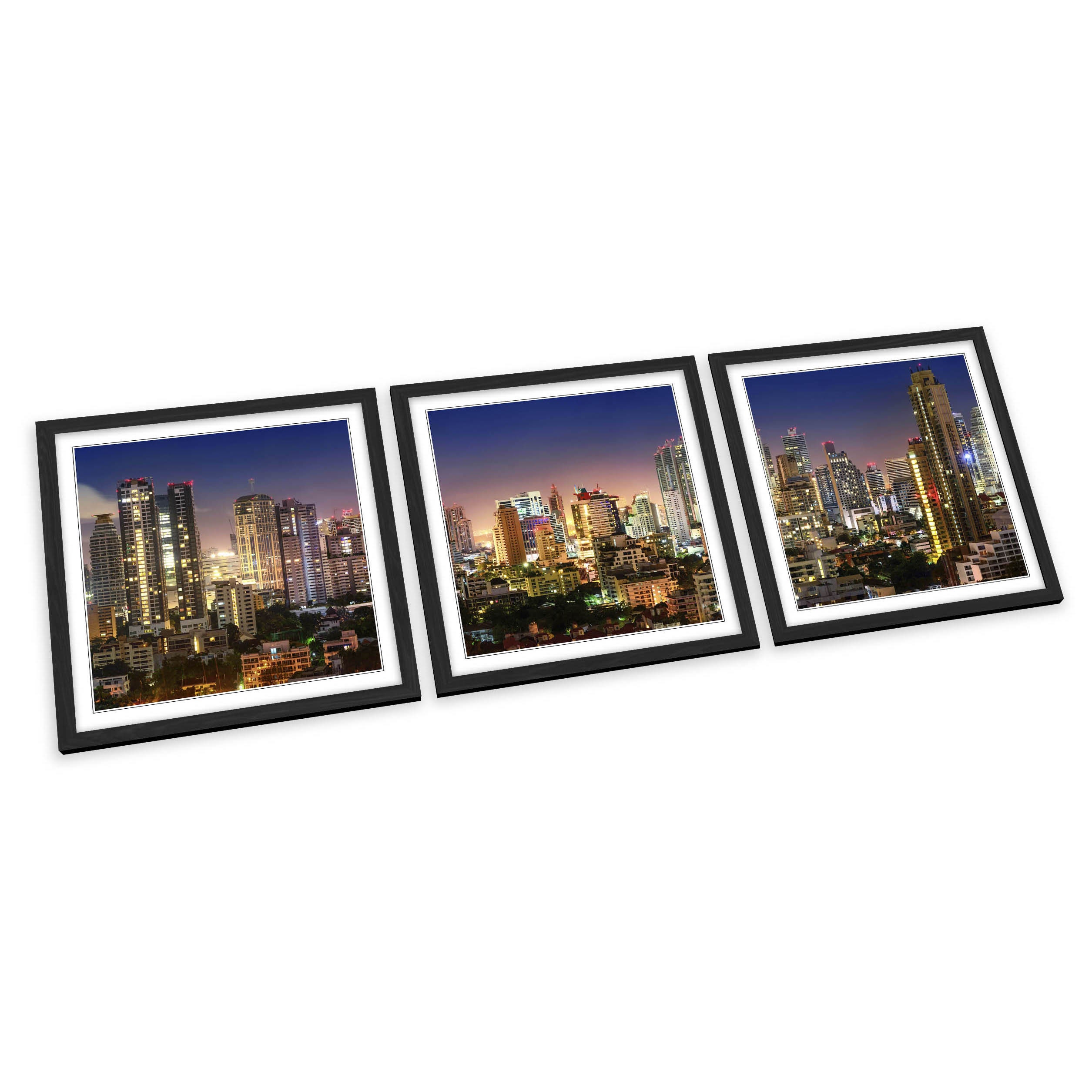 Bangkok City Skyline FRAMED ART PRINTS Set Picture Poster Square Artwork