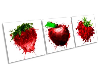 Red Fruit Kitchen Modern Set of 3 CANVAS WALL ART Print Treble White