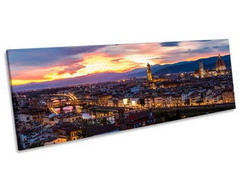 Florence City Sunset Italy CANVAS WALL ART Panoramic Framed Print