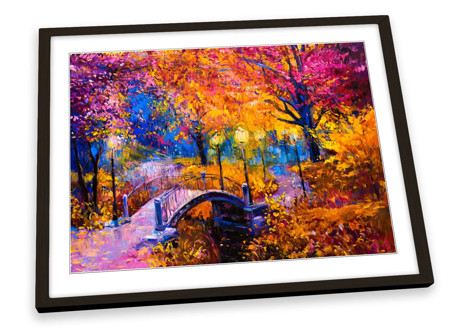 Colourful Autumn Park Bridge FRAMED ART PRINT Picture Poster | Etsy