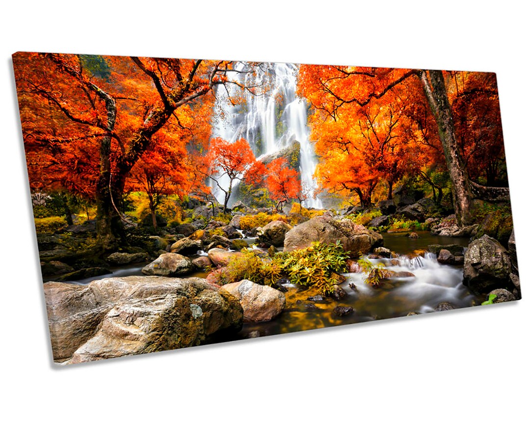 Orange Waterfall Forest Picture Panoramic CANVAS WALL ART - Etsy UK
