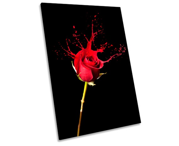 Red Rose Paint Splash Red Picture CANVAS WALL ART Portrait | Etsy