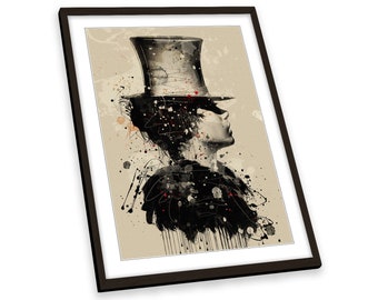 Fashion Woman Hat Grunge Beige FRAMED ART PRINT Picture Portrait Artwork