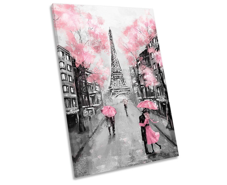Floral Pink Eiffel Tower Paris Framed CANVAS PRINT Portrait Etsy