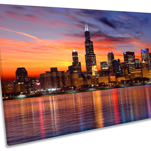 Chicago Illinois Sunset Skyline CANVAS WALL ART Panoramic Etsy UK