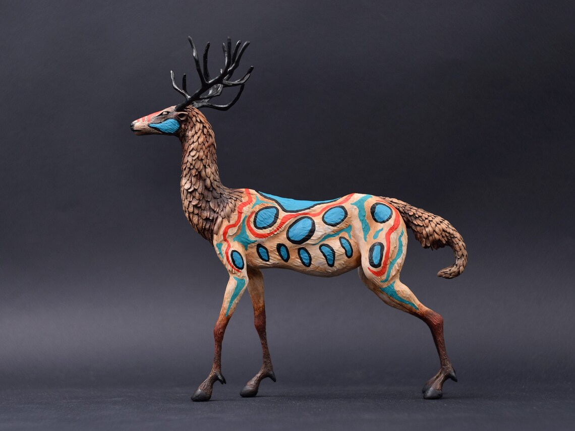 Patterned deer Original creature Figurine Sculpture OOAK Toy Etsy