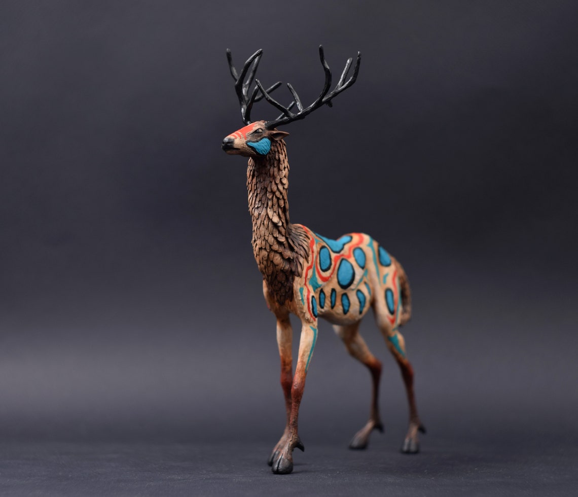 Patterned deer Original creature Figurine Sculpture OOAK Toy Etsy