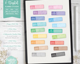 Bicycle Planner Stickers: Printable & Digital (PDF, Cricut, Silhouette Studio, Pre-Cropped PNG for Goodnotes), Cycling Stickers