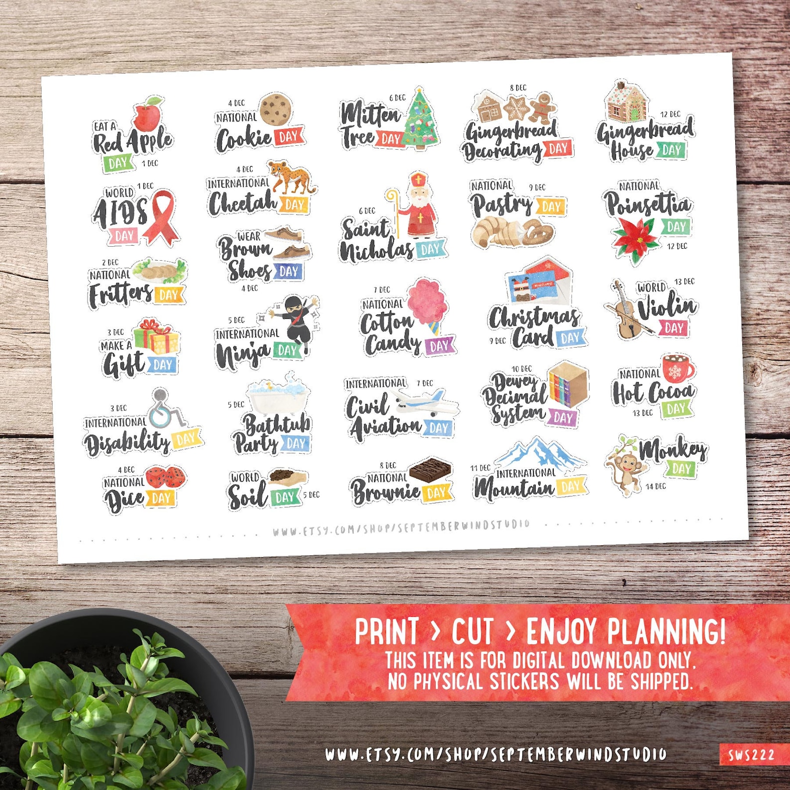 December Wacky Holidays Printable Planner Stickers Watercolor Etsy Canada