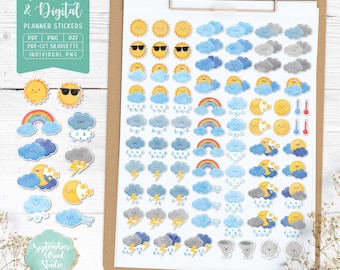 Weather Planner Stickers: Printable & Digital (PDF, Cricut, Silhouette Studio, Pre-Cropped PNG for Goodnotes), Scrapbooking