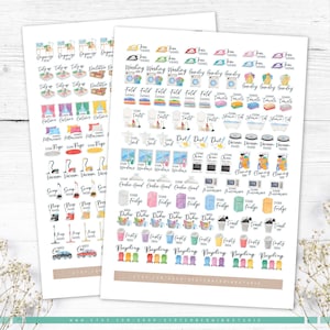 Cleaning Printable & Digital Planner Stickers, House Chores Stickers, Pre-Cropped PNG, Printable PDF, Silhouette Studio, Cricut