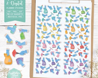 Pegatinas para planificador de limpieza: imprimibles y digitales (PDF, Cricut, Silhouette Studio, PNG precortado para Goodnotes)