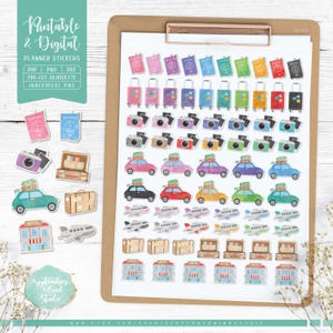 Afdrukbare reisplannerstickers, digitale reisstickers, vakantiestickers, voorgesneden png, afdrukbare pdf, silhouet, Cricut