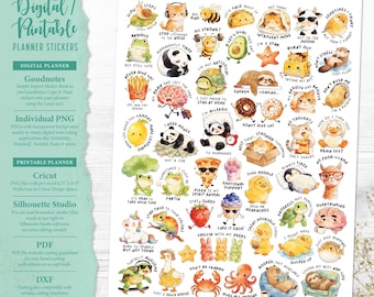 Kawaii Planner Stickers: afdrukbaar en digitaal (Goodnotes, Cricut, PDF, Silhouette Studio, individuele PNG)