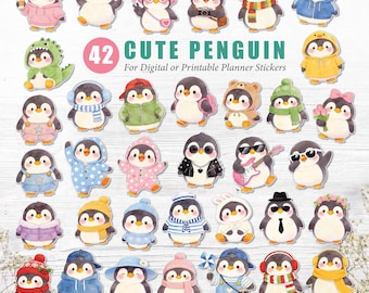 Cute Penguin Planner Stickers: Printable & Digital (Goodnotes, Cricut, PDF, Silhouette Studio, Individual PNG)