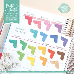 Adesivos para planejador digital e imprimíveis Functional Corners, etiquetas para cantos, PDF para impressão, Cricut PNG, PNG individual, Goodnotes, Erin Condren