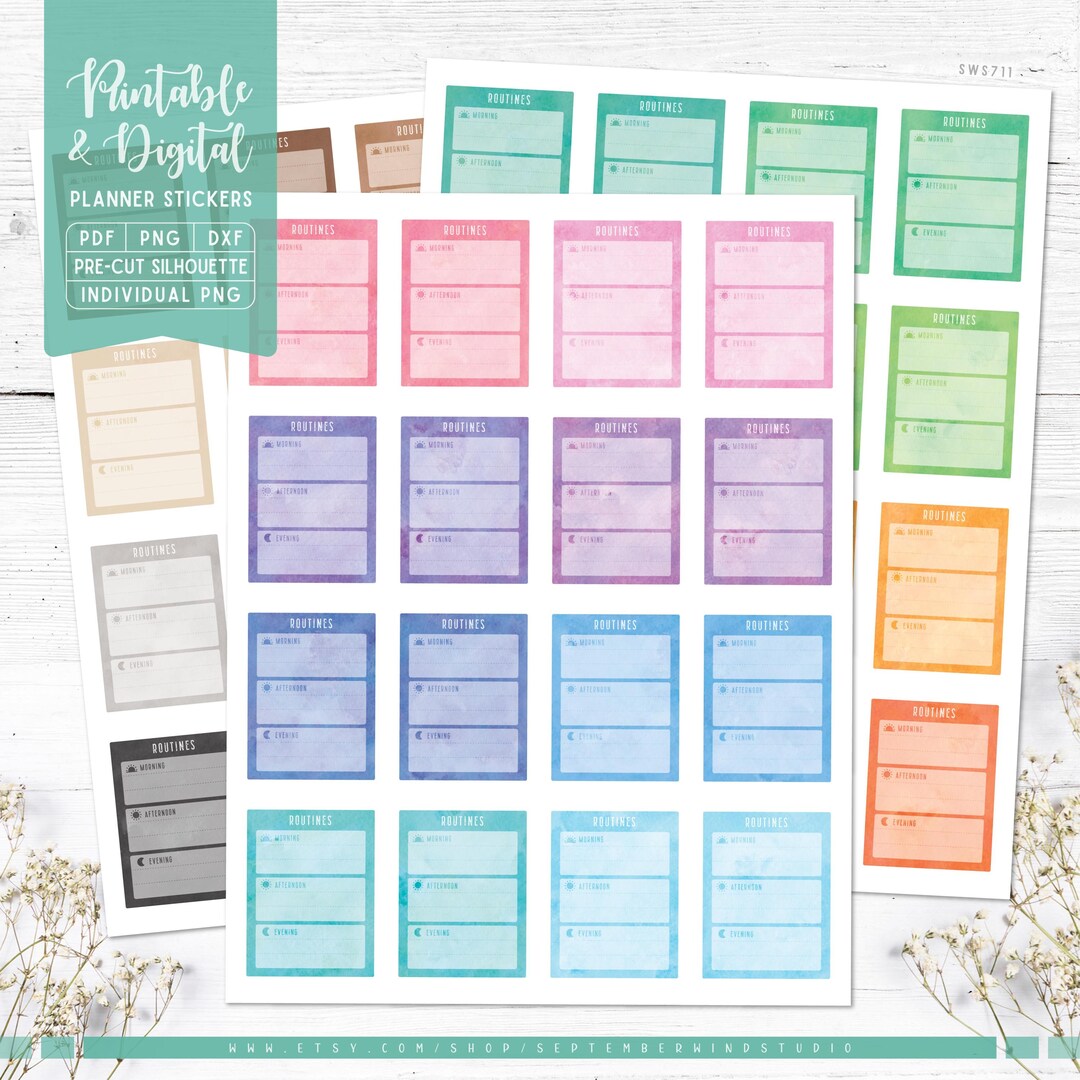 Routines Planner Stickers: Printable & Digital (PDF, Cricut, Silhouette ...