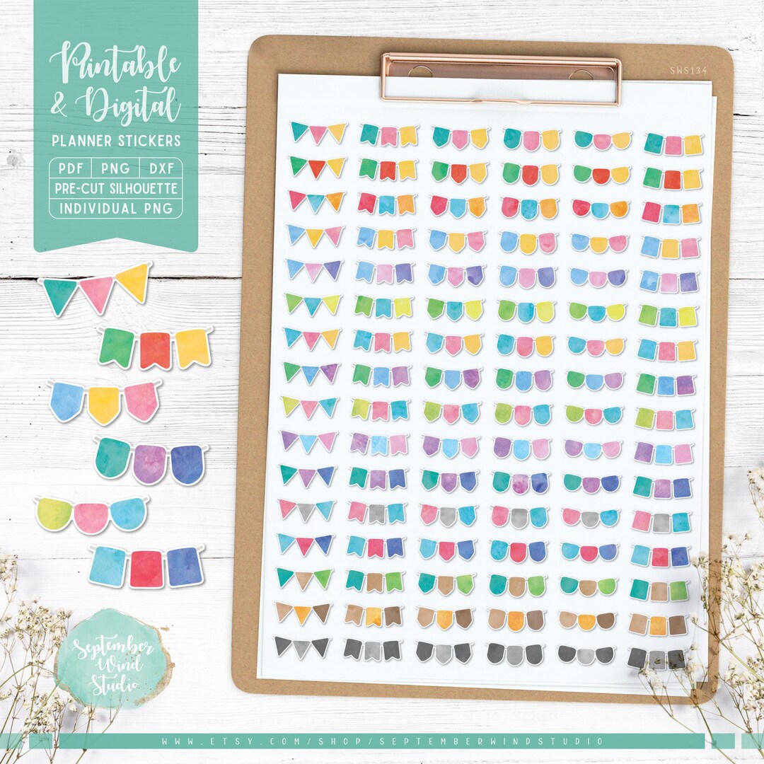 Flag Banners Planner Stickers, Bunting Clipart (printable PDF, PNG) - Etsy