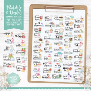 Pegatinas imprimibles y digitales para planificadores de febrero, PNG precortado, PDF imprimible, Silhouette Studio, Cricut, PNG individual