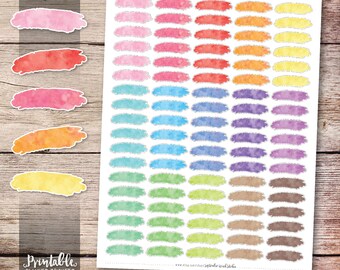 Brush Stroke Printable Planner Stickers, Watercolor Brush Stickers, Blank Header Stickers, Erin Condren Planner Stickers