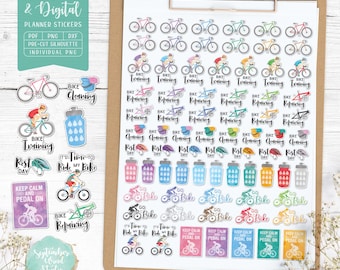 Cycling Planner Stickers: Printable & Digital (PDF, Cricut, Silhouette Studio, Pre-Cropped PNG for Goodnotes)