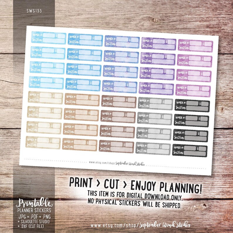 Work Printable Planner Stickers Watercolor Work Stickers Cut Files Erin Condren Planner Stickers