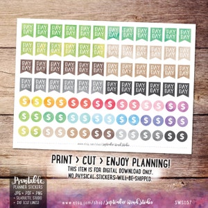 Payday Flag Printable Planner Stickers, Watercolor Payday Flag Stickers, Flag Stickers, Erin Condren Planner Stickers, Cut Files image 3